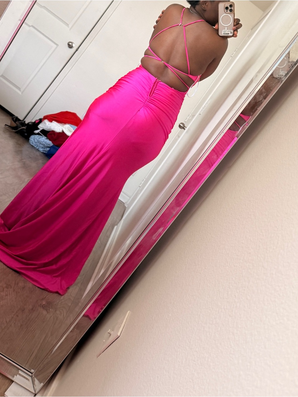 B Darlin Strappy Back Hot Pink Maxi Skirt